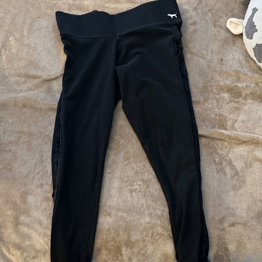 Pink womens black leggings
